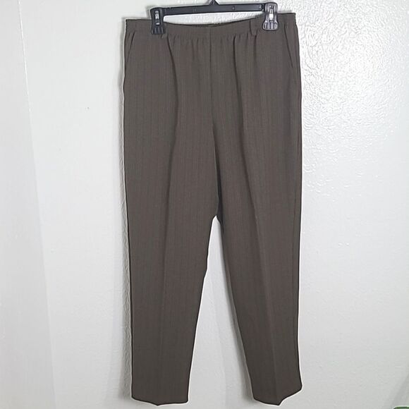 Alfred Dunner Brown Pinstripe Pull-On Pants, Size 10 - Picture 1 of 6